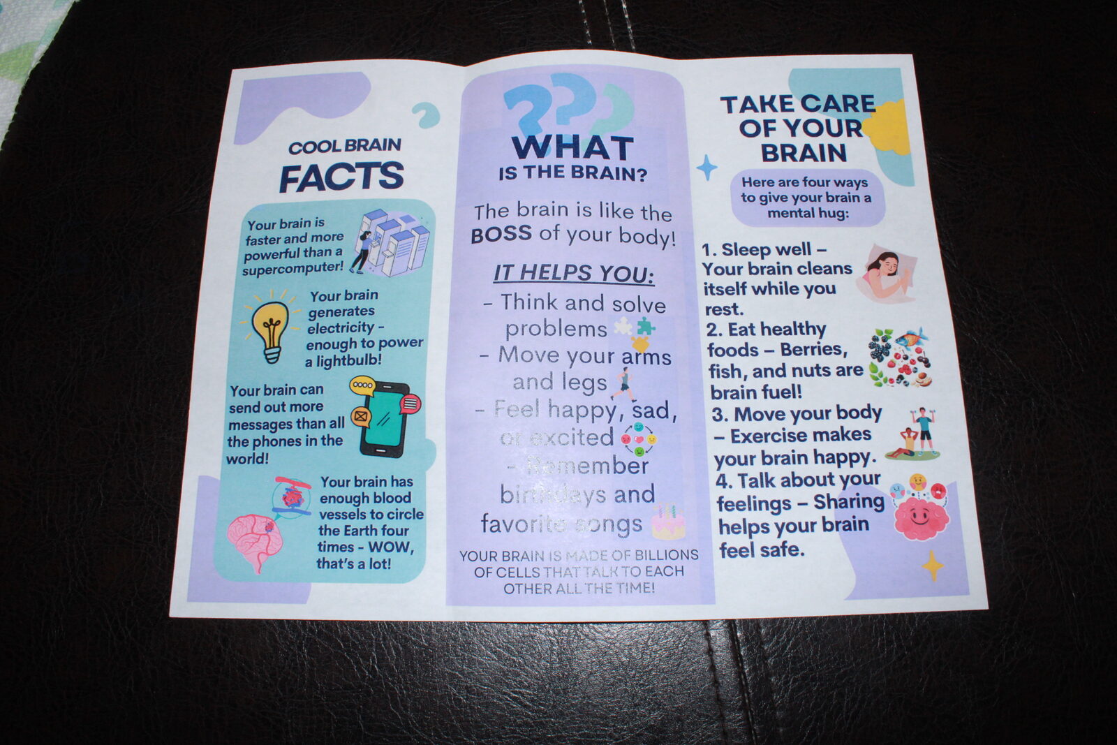Close-up of a packed kit box with coloring book and stress toy